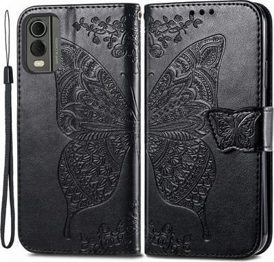 Coverup Hoesje - Geschikt voor Nokia C32 Hoesje - Coverup Vlinder Book Case - Zwart