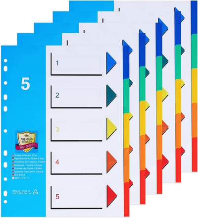 Bestandsverdelers A4 - Indexkaarten - Documenten Ordenen - Versterkte Tabbladen - 5 Stuks - Multicolor