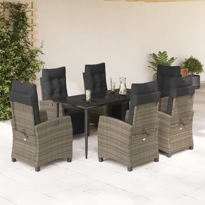vidaXL - 7-delige - Tuinset - met - kussens - poly - rattan - grijs