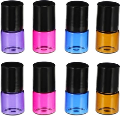16 Stuks 1ml Glazen Rollerflessen voor Essentiële Olie - Herbruikbare Bruine en Gekleurde Flessen met RVS Rollers voor Reizen en Aromatherapie