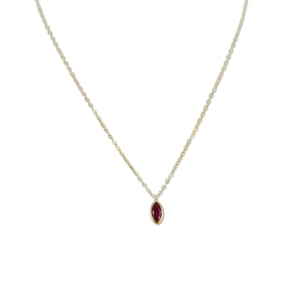New Bling 9SIL-22679 Zilveren Ketting met Hanger - Dames - Zirkonia - Ovaal - Rood - 10 x 5,3 mm - Ankerschakel - 1,3 mm - 40 + 5 cm - Zilver - Gold Plated (Verguld/Goud op Zilver)