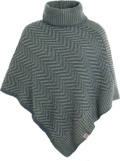 Knit Factory Amber Gebreid Omslagvest - Dames Poncho met kraag - Wikkelvest - Gebreide groene poncho - Mantel met visgraatpatroon - Winter poncho - Dames cape - One Size - Laurel/Urban Green