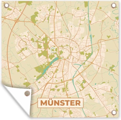Tuin poster Plattegrond - Münster - Vintage - Kaart - Stadskaart - 200x200 cm - Tuindoek
