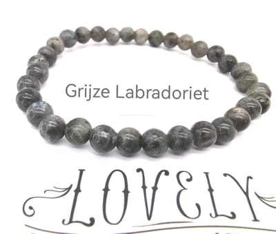 Armband – Edelsteen - Grijze Labradoriet- 6mm Kralen - 18 cm - sterk beschermende en spirituele steen.