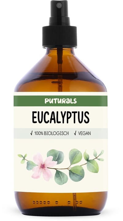 Puturals Eucalyptuswater 100% Biologisch - 500ml - Eucalyptus Spray voor Huid en Haar - Zonder Alcohol - Puur en Vegan - Bijproduct van Eucalyptus Olie - Bruine Glazen Fles + Verstuiver