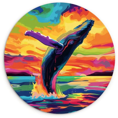 WallCircle® Wandcirkel 120x120 cm - Muurcirkel Zonsondergang - Walvis - Geschilderd - Kleurrijk - Muurdecoratie woonkamer - Wanddecoratie slaapkamer - Kamer decoratie accessoires - Ronde schilderijen XXL