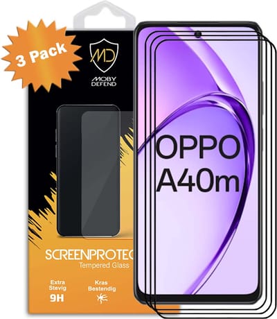 3-Pack MobyDefend Screenprotectors - Geschikt voor Oppo A40m - Screensavers Met Zwarte Randen - Gehard Glas