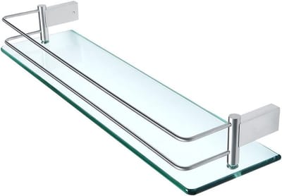 Glazen Wandplank 50CM - Wandplank voor Badkamer met Railing, 8MM Dikte en Roestvrijstalen Afwerking, Ideaal voor Opbergruimte en Decoratie