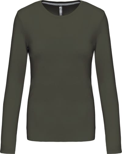 Kariban Dames T-shirt ronde hals lange mouwen K383 - Dark Khaki - 3XL