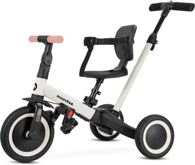 6-in-1 Driewieler met Duwstang vanaf 1 Jaar – Ecru Loopfietsje – Kinderfiets met 3-Puntsgordel – Veilig Loopfiets voor Baby & Peuter