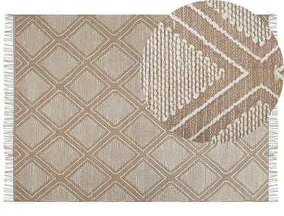 KACEM - Laagpolig vloerkleed - Beige - 140 x 200 cm - Katoen