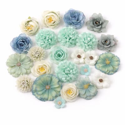 Mini Kunstbloemen - 20 Stuks - Groenblauw Mix - Voor Knutselen & Decoratie - Kasey
