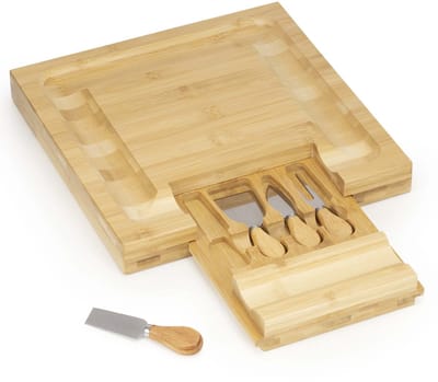 Springos Serveerplank | Snijplank | 5 Delig | Bamboe Snijplank | 33 x 33 cm