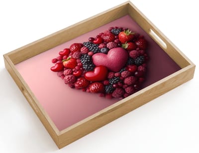 Dienblad hout 40x30 cm - Schootdienblad - Fruit - Hartjes - Aardbeien - Frambozen - Bosbessen - Borrelplank rechthoek - Plateau dienbladen