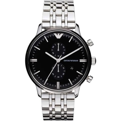 Emporio Armani AR0389 Chronograaf Zwarte Wijzerplaat Herenhorloge 43mm zilver