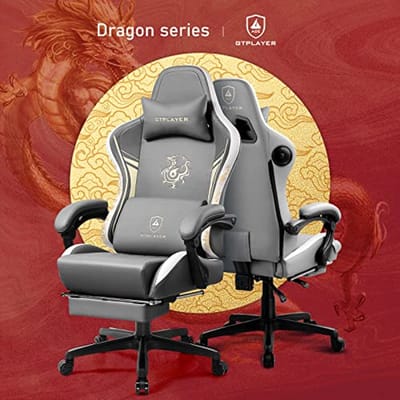 Ergonomische Gamingstoel met Bluetooth-luidsprekers en Voetensteun - Comfortabele Draaistoel voor Gamers - Grijs