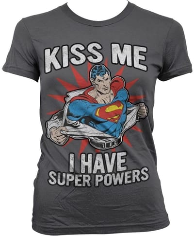 Superman Kiss Me I Have Super Powe -T-shirt voor dames, donkergrijsrs