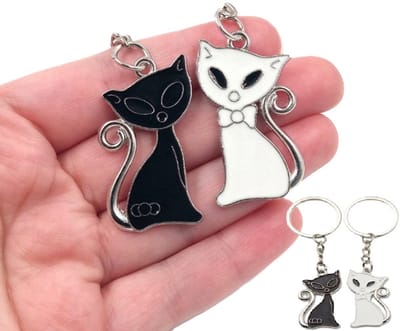 Sleutelhanger Katten I Sleutelhouder I Sleutelhanger Katjes I 2-delig I 1 Wit & 1 Zwart
