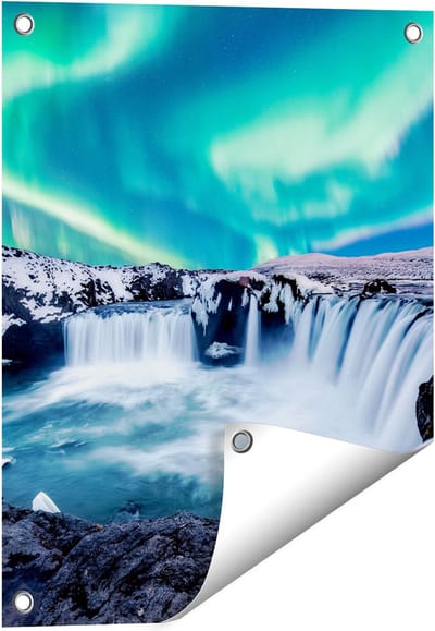 Gards Tuinposter Watervallen met het Groene Noorderlicht - 40x50 cm - Tuindoek - Tuindecoratie - Wanddecoratie buiten - Tuinschilderij