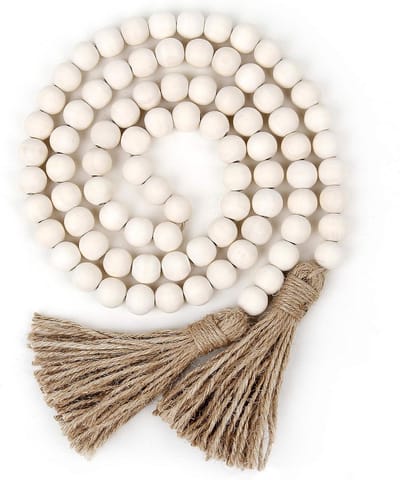 Naturalijke Houten Kralen Slinger - Boerderij - 148 cm - Vaasslinger - Bohemian Wanddecoratie - Accessoires - 16 mm