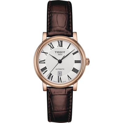 Tissot Carson Automatisch Mechanisch Uurwerk 50M Waterbestendig Horloge Zilveren Wijzerplaat Roestvrijstalen Kast Echt Lederen Band T122.207.36.033.00 Brown white