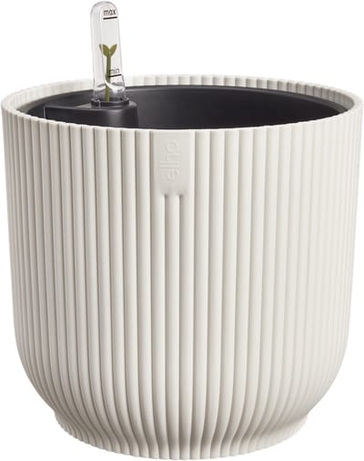 Elho Vibes Fold Rond 22 met Self-Watering Insert - Bloempot met Watermeter - 100% Gerecycled Plastic - Ø 22 x H 20.2 cm - Linnen wit