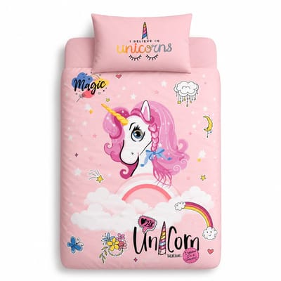 Decoware Kinderdekbedovertrek Pink Dreams Unicorn 140x220 cm - Katoen - Eenpersoons - Unicorn Thema - Met Kussensloop