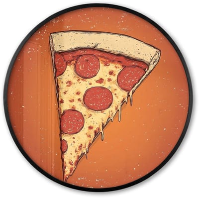 Poster in lijst Rond - Fotolijst 60x60 cm - Posters - Pizza - Kaas - Rood - Pepperoni - Ronde posterlijst zwart - Decoratie - Wanddecoratie woonkamer - Muurdecoratie slaapkamer