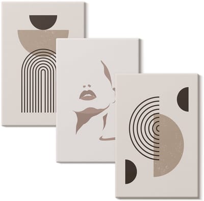 Wallfluent Set van canvas schilderijen - Abstracte geometrische vormen en gezichtssilhouet Canvas Schilderijen Set - set 3 stuks 20x30 cm - Bruin Set van Canvas Prints - Abstractie Canvas Kunst Set - Boheemse Canvas Kunst Set