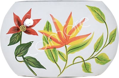 VAAS WIT MET BLOEMEN - HANDGESCHILDERD - EMAILLE
