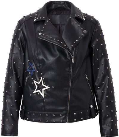 Angel of Style - Dames - Jasje bikerjack leerlook rozenprint op de rug - Zwart - Maat 44