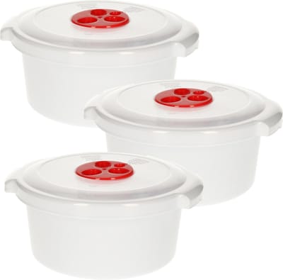 Plastic Forte Magnetronschaal met deksel/ventiel - 3x - 1L - wit - kunststof - hoog model