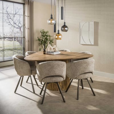 Dimehouse Eettafel driehoekig zandkleur mangohout Sue 150 cm - Hout - Japandi - Driehoek