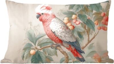 Sierkussens - Kussentjes Woonkamer - 60x40 cm - Roze kuifkaketoe - Tak met vruchten - Bladeren