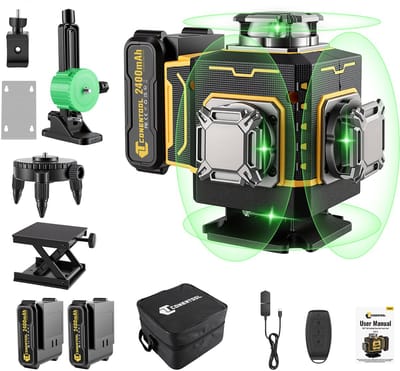 CONENTOOL 4D Laser Waterpas - Zelfnivellerend - 360° Groene Laser - 2 Accu's - Stoffen draagtas