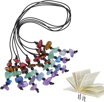4 Gemstone Beads Nylon Boekenleggers met Onregelmatige Vorm - Rode Jaspis, Tijgeroog, Groene Aventurijn en Amethist - Perfect voor Lezers en Boekenliefhebbers