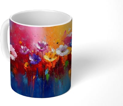 Mok - Koffiemok - Fantasiebloemen - Verf - Speels - Mokken - 350 ML - Beker - Koffiemokken - Theemok