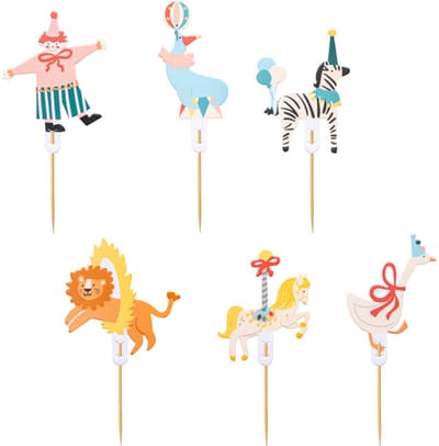 PartyDeco Taarttopper Circus 9-11 cm 6 stuks