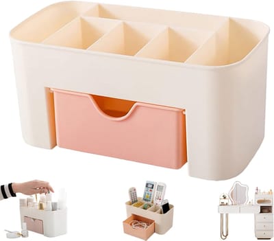 Kaptafel organizer met 1 lade - Badkamer aanrecht cosmetica organizer - Kaptafel organizer - Roze organizer - Kan lippenstift kwasten lotion oogschaduw nagellak en sieraden opbergen