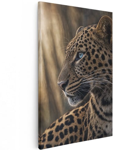 Artaza Canvas Schilderij Luipaard - Starende Blik - Natuur Dier - 60x90 cm - Wanddecoratie Woonkamer - Schilderijen - Muurdecoratie