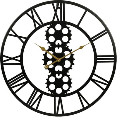Ostaria Wandklok/muur klok - open uurwerk - D50 cm - metaal - zwart - woonkamer/keuken
