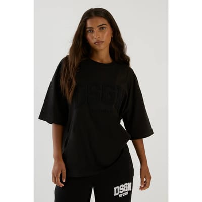 Dames Dsgn Studio Handdoek Applique Oversized T-shirt | Zwart | Maat: XS