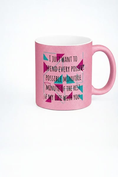 Romantische Roze Glitter Mok met Liefdestekst - 'Every Possible Minute' Cadeau voor Geliefde