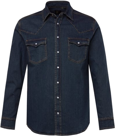 JP 1880 - Heren - Denim overhemd lange mouwen vintage look kentkraag Modern Fit - Denim blauw - Maat 4XL