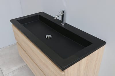 Basic Bella Badkamermeubelset - 100x55x46cm - 1 wasbak - Acryl - Zwart - 1 kraangat - Wandspiegel met verlichting - MDF Eiken