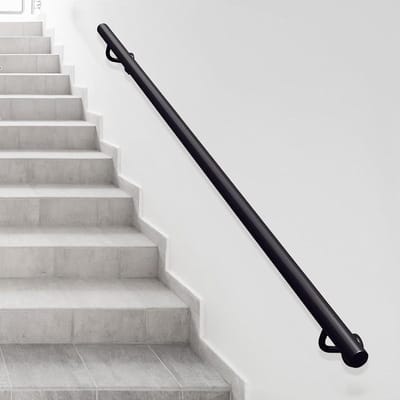 Trapleuning metaal - Steunbeugel - Veilig traplopen - Dubbele roestwerende laag - 120 cm - Zwart
