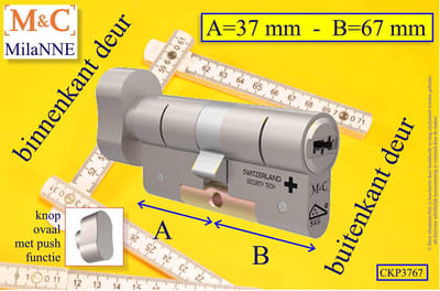 M&C Condor high security cilinderslot met Knop OVAAL met PUSH functie 37x67 mm - SKG*** - Politiekeurmerk Veilig Wonen  -  inclusief gereedschap montageset en hangslot kaars