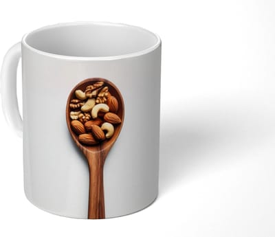 Mok - Koffiemok - Noten - Wit - Hout - Mokken - 350 ML - Beker - Koffiemokken - Theemok