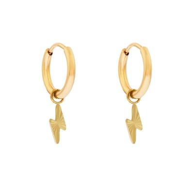 Oorbellen klein met hanger gevlamd bliksemschicht - Goud - Stainless steel (verkleurt niet) - Kliksluiting