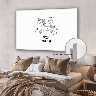 Schilderij voor kinderen - Wanddecoratie meisjes - Unicorn - Quotes - You are magical - Meisje - Kinderen - Kinderkamer decoratie - Canvas doek kids - 140x90 cm